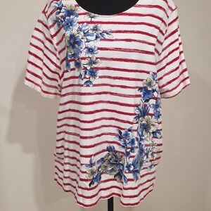 Alfred Dunner Red Striped Floral Top